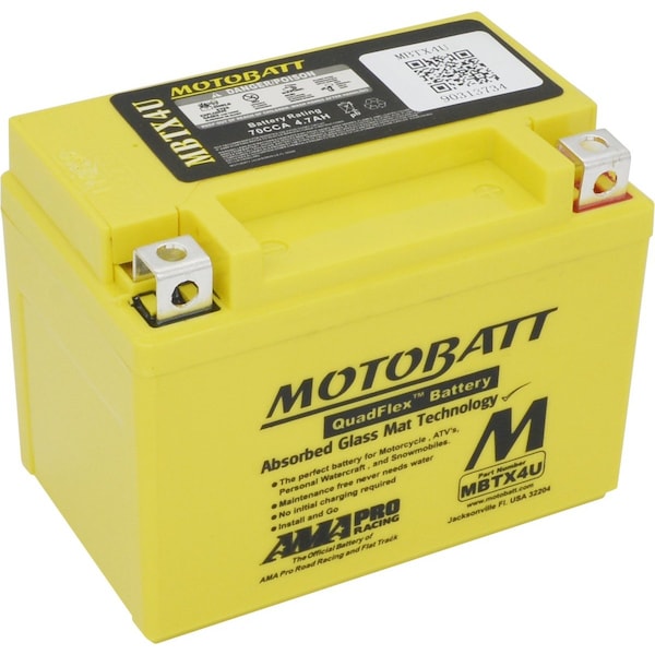 Motobatt 4.7Ah AAGM Powersports Battery replaces YTX4L YTX4LBS YT4LBS YB4LA YB4LB - MBTX4U