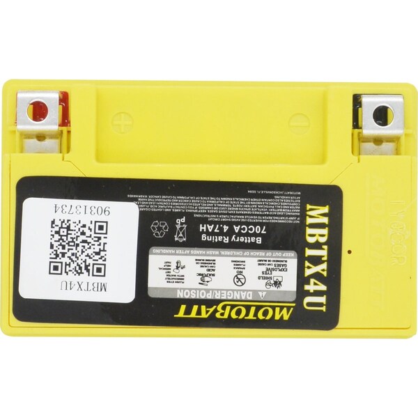 Motobatt 4.7Ah AAGM Powersports Battery replaces YTX4L YTX4LBS YT4LBS YB4LA YB4LB - MBTX4U