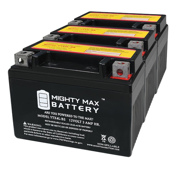 Mighty Max Battery YTX4L-BS SLA Battery Replacement for ATV Motorcycle SYM50 - 3PK - MAX3888334