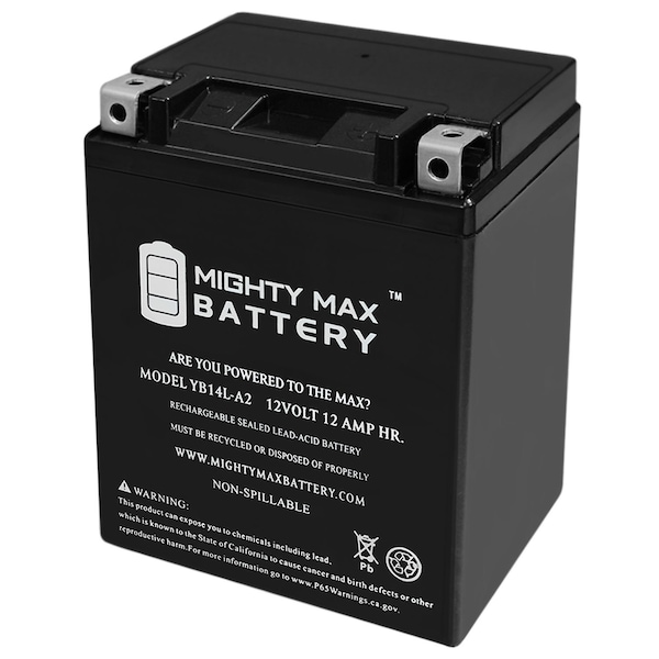 Mighty Max Battery YB14L-A2 12V 12Ah Replacement Battery for Arctic Cat 500CC Cougar 1991-1994 - MAX3951750