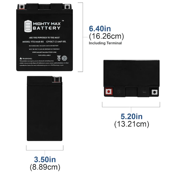 Mighty Max Battery YTX14AH-BS 12V 12Ah Battery for Polaris 500 All Models 1999-2012 - YTX14AH1101