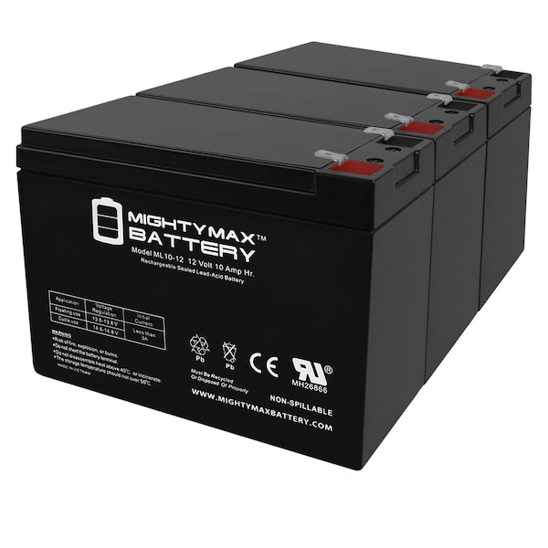 Mighty Max Battery 12V 10AH SLA Replacement Battery for Simplex 20819274 - 3PK - MAX3983512