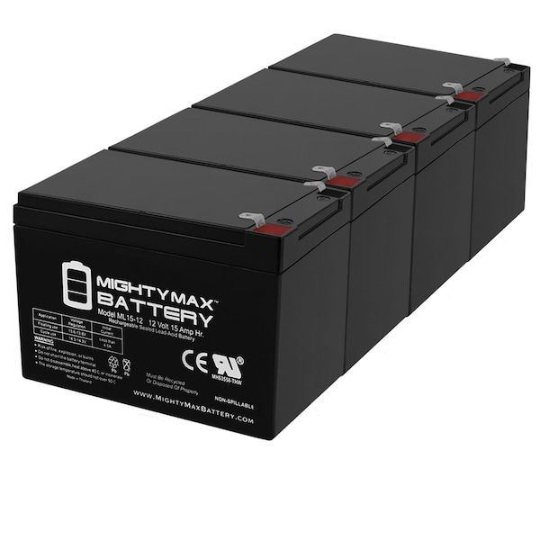 Mighty Max Battery ML15-12 12V 15AH F2 BATTERY REPLACEMENT FOR Costco 360 Eco Electric - 4PK - MAX3439230