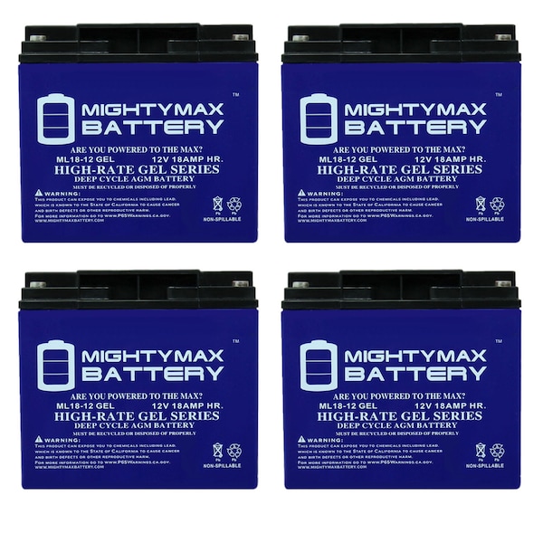 Mighty Max Battery 12V 18AH GEL Battery for Generac 7500 EXL Portable Generator - 4 Pack - ML18-12GELMP4650
