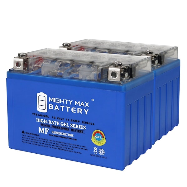 Mighty Max Battery YTZ14SGEL 12V 11.2AH Replacement Battery for Honda VT750DC A B Shadow Spirit 01-07 - 2PK - MAX4022557