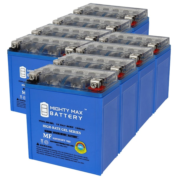Mighty Max Battery YTX7L-BSGEL 12V 6AH Replacement Battery Compatible With Ampxell YTX7L-BS - 8PK - MAX4001729