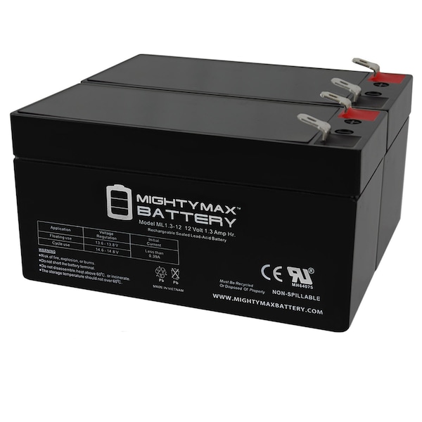 Mighty Max Battery 12V 1.3Ah Replacement Battery for DURA12-1.3F - 2PK - MAX3961057