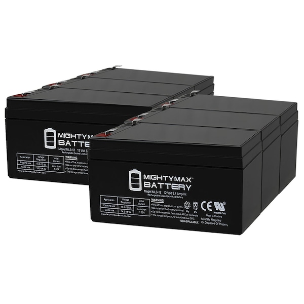 Mighty Max Battery ML3-12 Replacement  for UB1234 12V 3.4AH Sealed Lead Acid Battery F1 TT - 6PK - MAX3427735