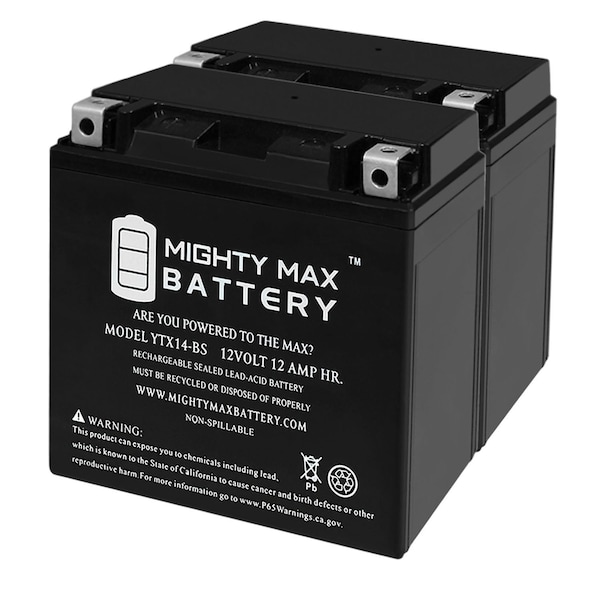 Mighty Max Battery YTX14-BS Battery for Aprilia Dorsoduro 2009-2013 - 2PK - MAX3529988