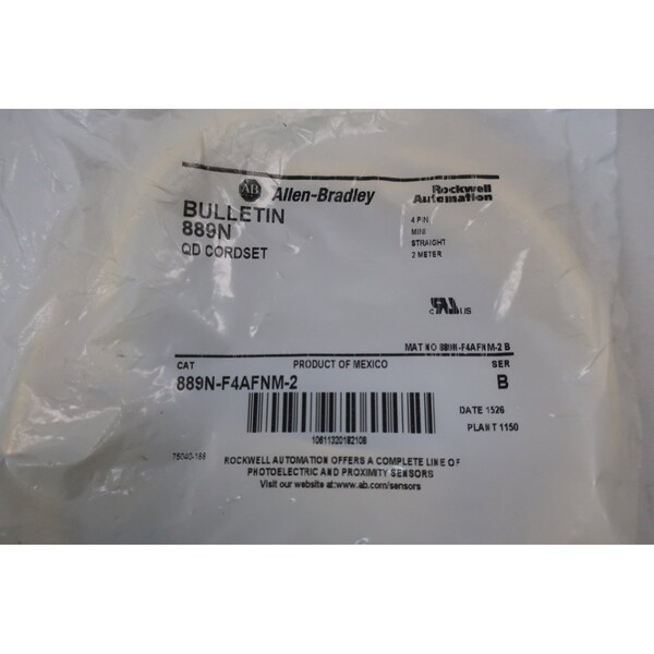 Cable de cordón recto mini de 4 pines Allen Bradley de 2 m - 889N-F4AFNM-2