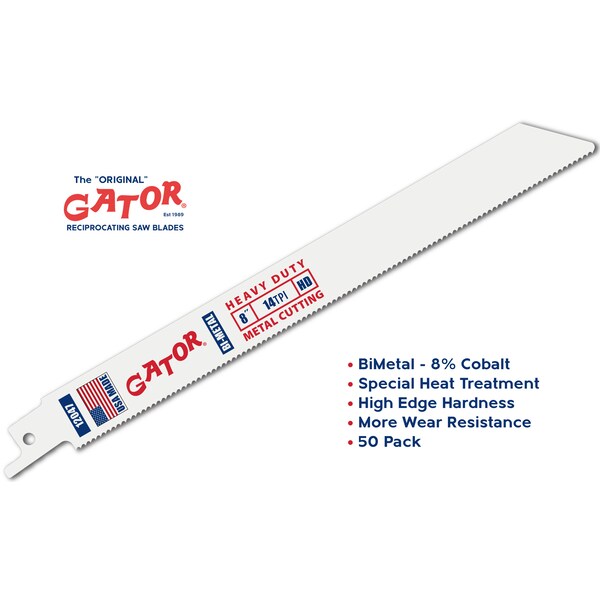 Gator Reciprocating Saw Blade 8 in. x 3/4 in. x 14pi #12047, Heavy Duty Metal Cutting, 50PK - 12047