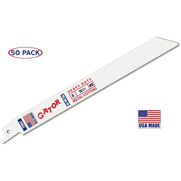 Gator Reciprocating Saw Blade 8 in. x 3/4 in. x 14pi #12047, Heavy Duty Metal Cutting, 50PK - 12047