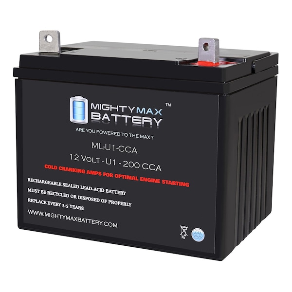 Mighty Max Battery ML-U1-CCA-XRP 12V 200CCA Replacement Battery Compatible with U1R-7 - BCI No. UR1 Lawn Mower - MAX4089659