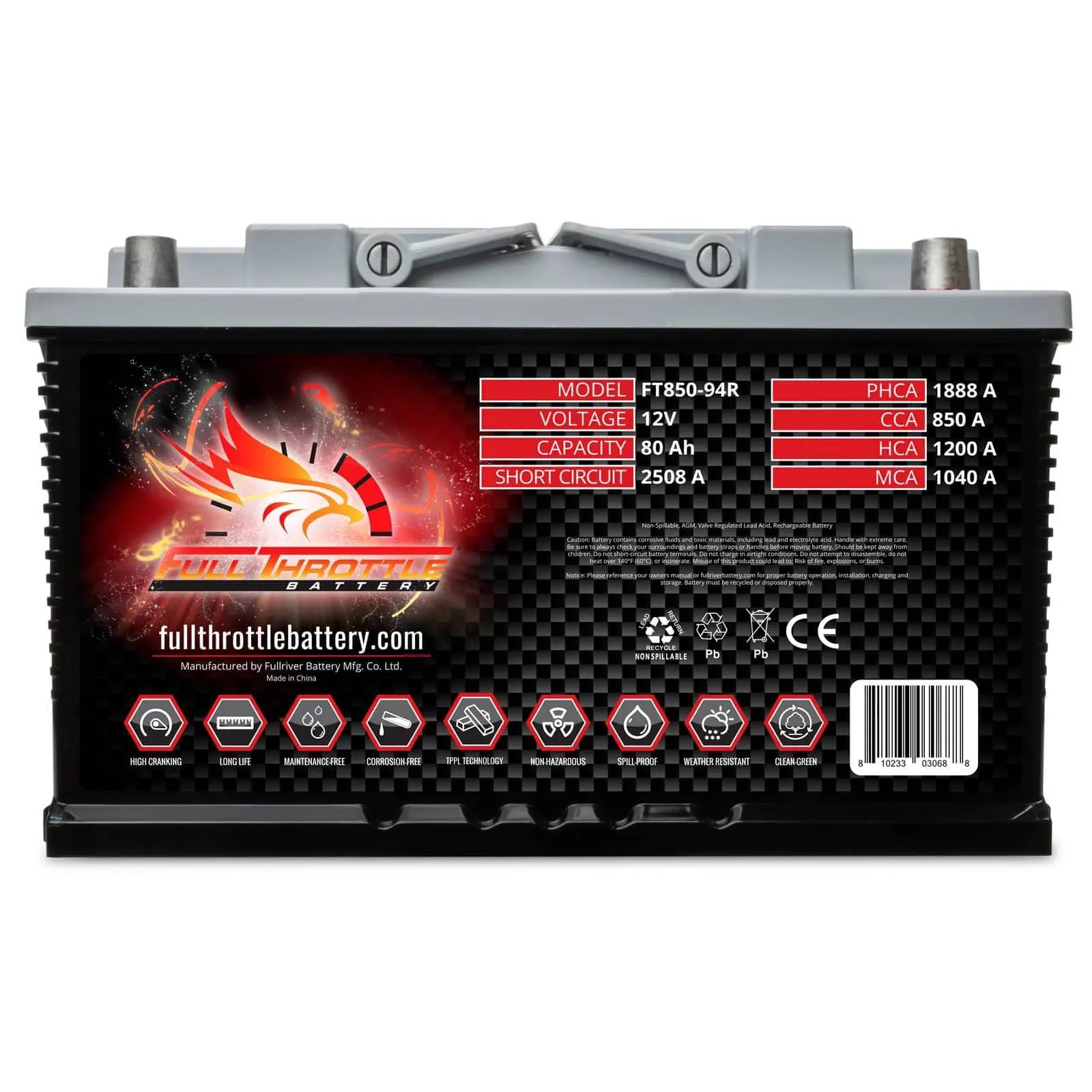 Fullriver Full Throttle 85Ah 850 CCA AGM Battery Group 94R - FT850-94R
