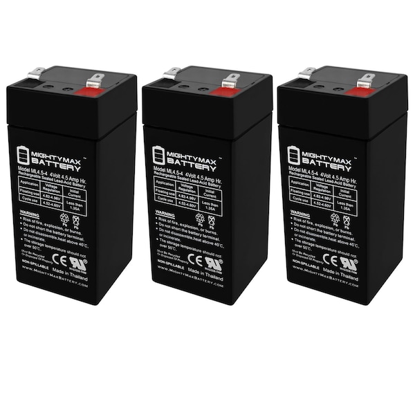 Mighty Max Battery 4 Volt 4.5 Ah SLA Battery Replaces Universal Battery UB445k - 3PK - MAX3961373