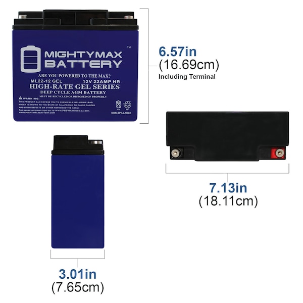 Mighty Max Battery 12V 22AH GEL Replacement Battery for APC UPS Computer Back Up Power - ML22-12GEL11