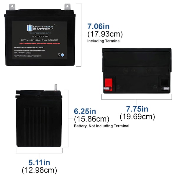 Mighty Max Battery ML-U1-CCAHR 12V 320CCA Battery for Sears 256575 Lawn Tractor Mower - ML-U1-CCAHR746