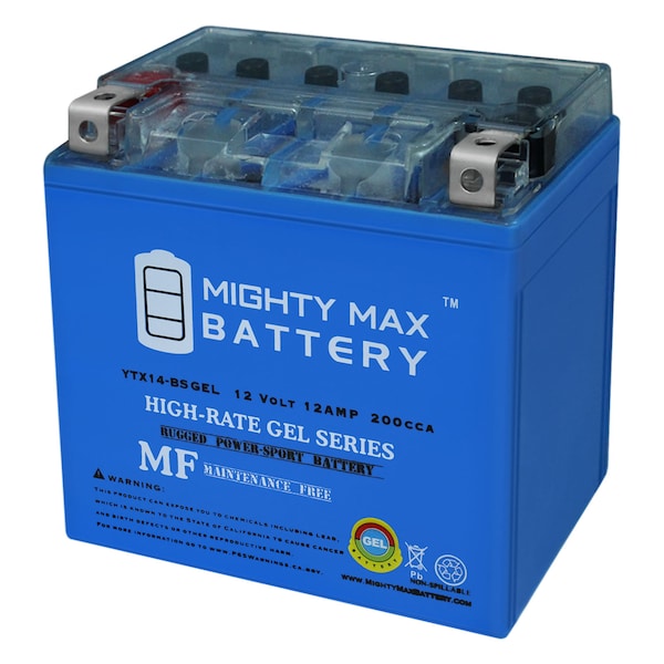 Mighty Max Battery YTX14-BS GEL Battery for Kawasaki 1400 Ninja ZX-14, R, ABS 2006-2016 - YTX14-BSGEL253