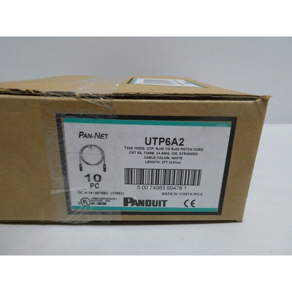 Caja de 10 cables de parche Panduit PAN-NET RX6A 10GIG UTP RJ45 TO RJ45 de 2 pies, juego de cables, 10 paquetes - UTP6A2.