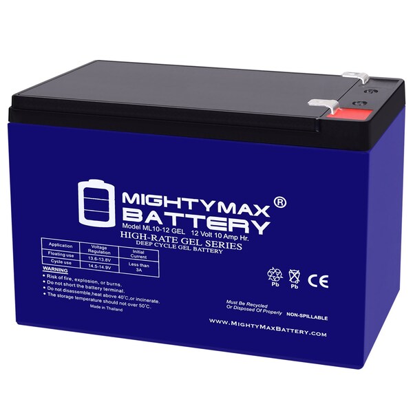Mighty Max Battery ML10-12GEL - 12 Volt 10 AH, GEL Type, F2 Terminal, Rechargeable SLA AGM Battery - MAX4057493