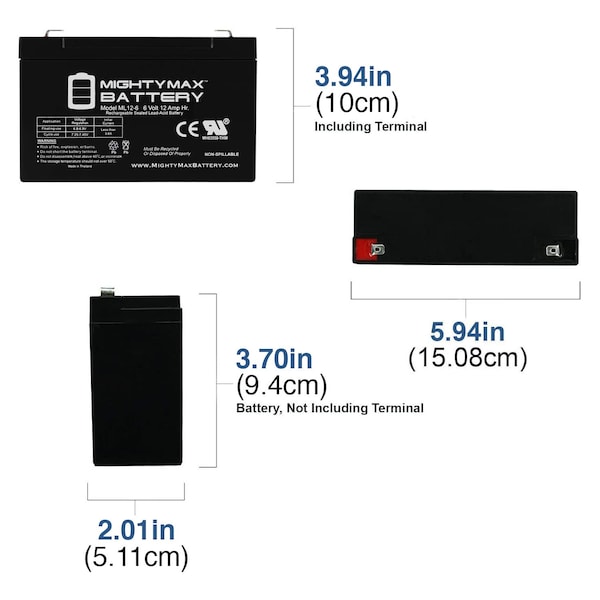 Mighty Max Battery 6V 12AH F2 Battery Replacement for Datex Modulus - 6PK - MAX3896592