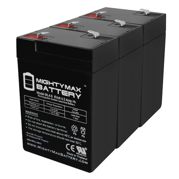 Mighty Max Battery ML4-6 - 6V 4.5AH RECHARGEABLE FEEDER LANTERN SEALED BATTERY - 3 Pack - ML4-6MP38835