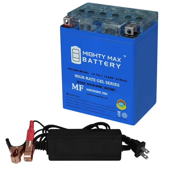 Mighty Max Battery YTX14AH GEL Battery Replaces Polaris 4010774 With 12V 2Amp Charger - MAX3871063