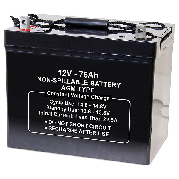 Zoro Select Battery, Sealed Lead Acid, 12V, 75Ah, Bolt - 2UKL7