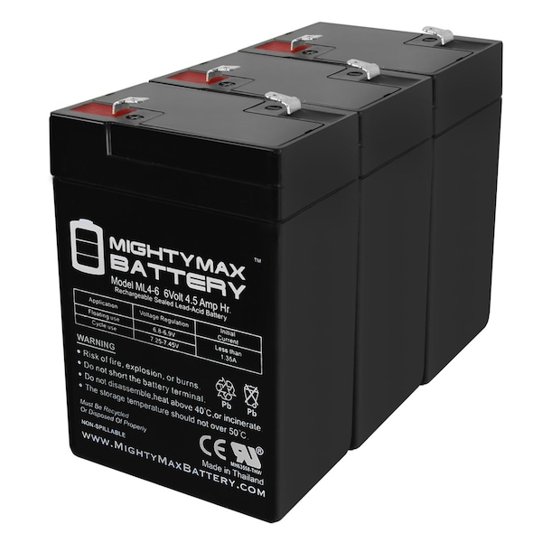 Mighty Max Battery ML4-6 - 6V 4.5AH SLA Battery replaces cp0660 gp645 lcr6v4p hk-3fm4.5 wp4-6 - 3PK - MAX3439824