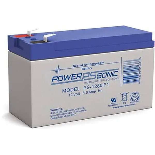 Power-Sonic 12V 8Ah F1 SLA Replacement Battery for ELK-1280 - PS-1280F1