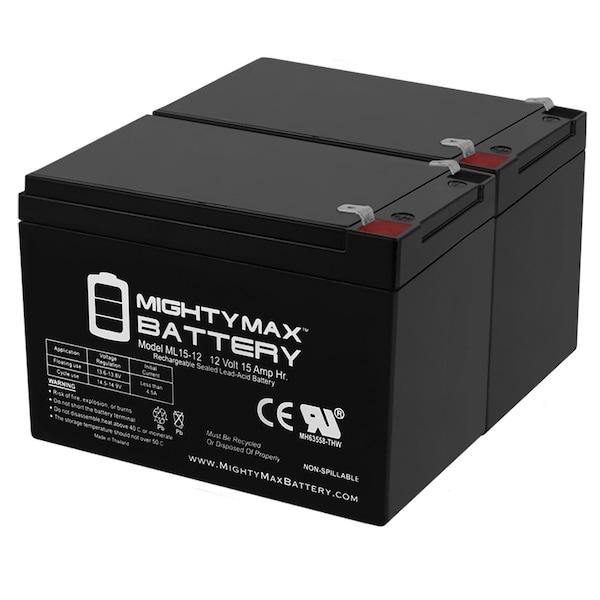 Mighty Max Battery ML15-12 12V 15AH F2 BATTERY REPLACEMENT FOR Costco 360 Eco Electric - 2PK - MAX3438796