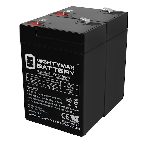 Mighty Max Battery 6V 4.5AH SLA Replacement Battery for SLA6-5F - 2PK - MAX3942650