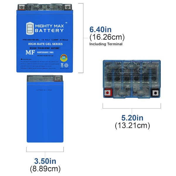 Mighty Max Battery YTX14AH 12V 12AH GEL Battery for Yamaha 350 YFM35FG Grizzly '07-'14 - YTX14AHGEL50