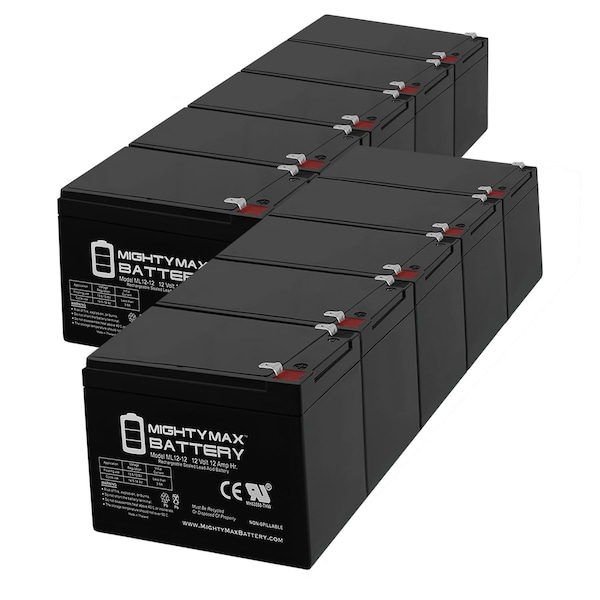 Mighty Max Battery ML12-12 - 12V 12AH F2 Replacement Battery for Peg Perego DJW12-12 DMU12-12 - 10PK - MAX3436169