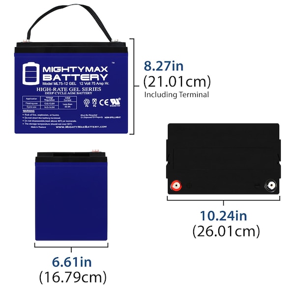 Mighty Max Battery 12V 75AH GEL Replacement Battery for Werker WKA12-80C-FR - MAX3970844