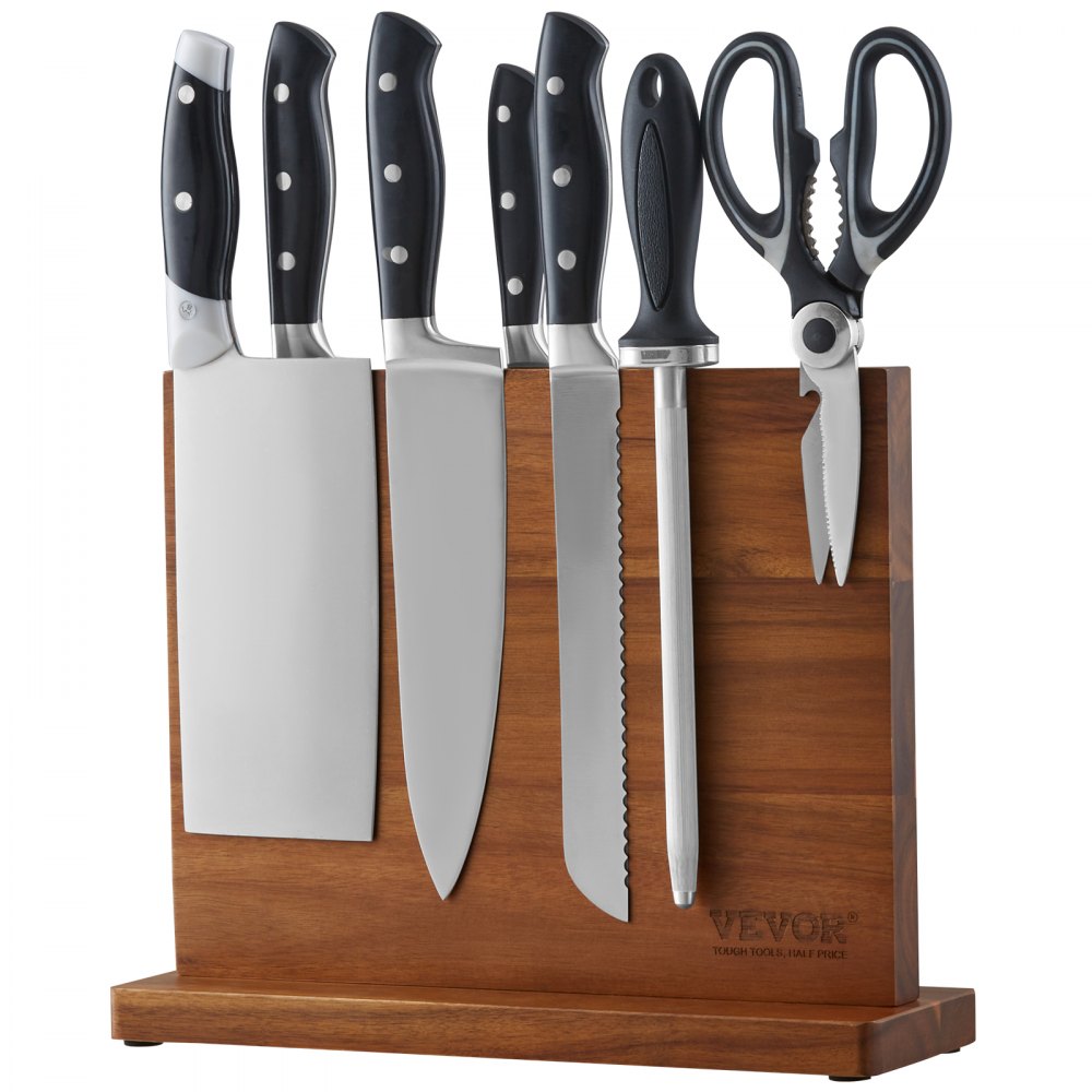 VEVOR Magnetic Knife Block, 12 inch Home Kitchen Knife Holder, Double Sided Magnetic Knife Stand, Multifunctional Storage Acacia Wood Knives Rack, Cutlery Display Organizer for Knives, Utensils, Tools - ZMCXDJJ12YCMOKPENV0