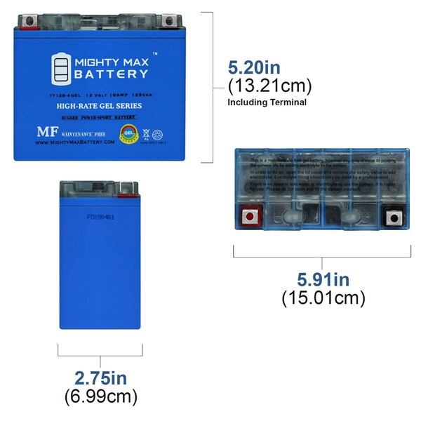 Mighty Max Battery YT12B-4 GEL Replaces Ducati Scramblr Sixty2 399 803 15 With 12V 2A Chrgr - MAX3886732
