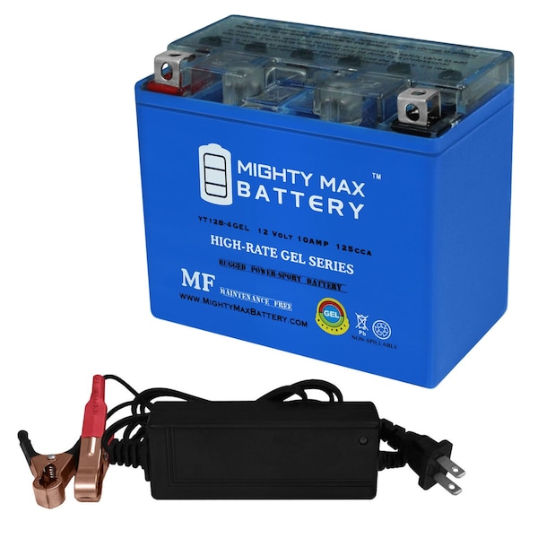Mighty Max Battery YT12B-4 GEL Replaces Ducati Scramblr Sixty2 399 803 15 With 12V 2A Chrgr - MAX3886732