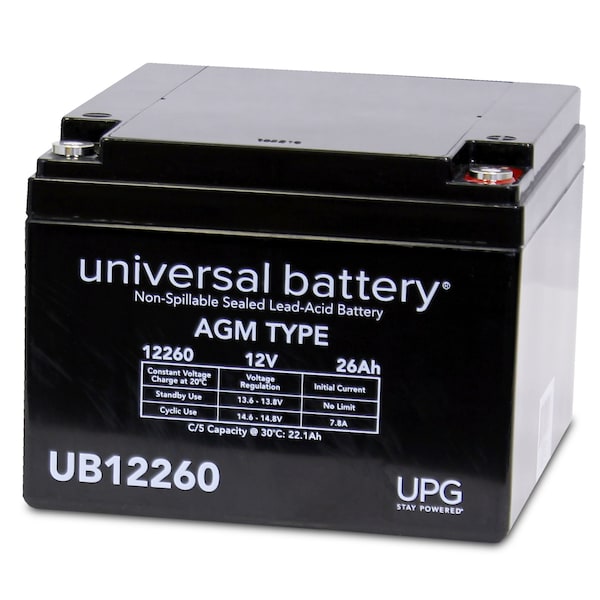 Upg Sealed Lead Acid Battery, 12 V, 26Ah, UB12260, I2 Internal Thread Terminal, AGM Type - 40598