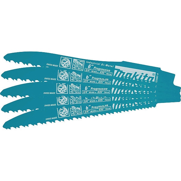 Makita 6" L x General Purpose Cutting Reciprocating Saw Blade, 6", PK5 - 723083-A-5