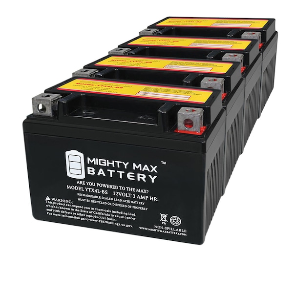 Mighty Max Battery YTX4L-BS Replaces 2000-05 Aprilia SR50 Mojito50 Rally Battery - 4PK - MAX3455035