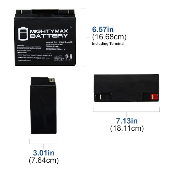 Mighty Max Battery ML18-12 - 12V 18AH Alpha Technology Replacement Battery - ML18-1221180