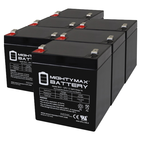 Mighty Max Battery 12V 5Ah F2 SLA Replacement Battery for Trailer Break Away Kit  - 6PK - MAX3979549