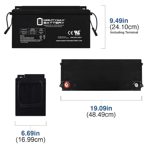 Mighty Max Battery 12V 150AH SLA Replacement Battery for AGM 641245 - MAX3961781