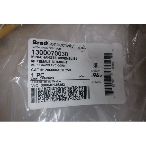 Cable de cordón Brad Harrison Mini-Change 6P Female de 25 pies - 1300070030 206000A01F250