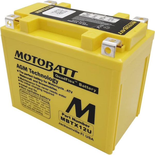 Motobatt 14Ah 200 CCA AGM Powersports Battery replaces YTX12 YB12BB2 YTX12BS YTX12 ETX12 PC545 - MBTX14AU
