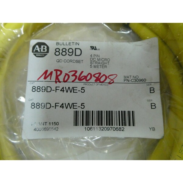 Cable de cordón recto de 4 pines DC Micro Allen Bradley de 5 m - 889D-F4WE-5