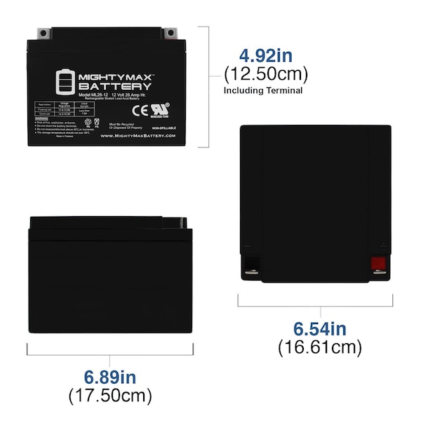 Mighty Max Battery 12V 26AH Replacement Battery for Sonnenschein A51225G, A51225.0G5 - 2PK - MAX3959669