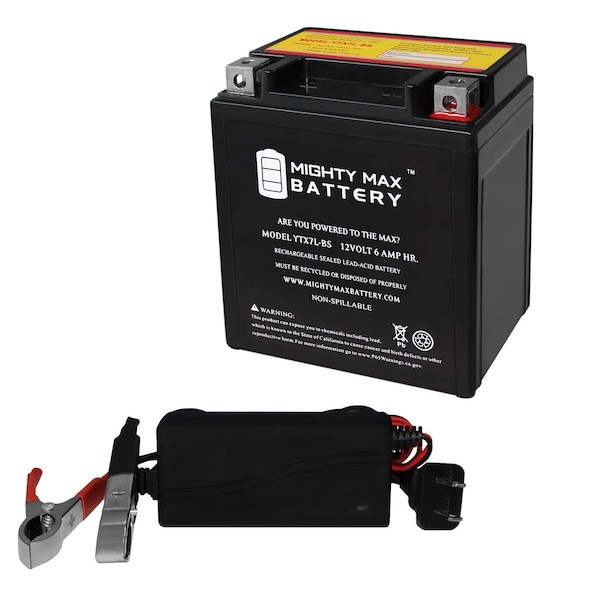 Mighty Max Battery YTX7L-BS Battery for Honda 250 CMX250C Rebel 96-14 With 12V 1Amp Charger - MAX3530906