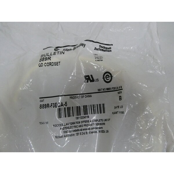 Cable de cordón recto de 3 pines AC Micro de Allen Bradley de 5 metros - 889R-F3ECA-5
